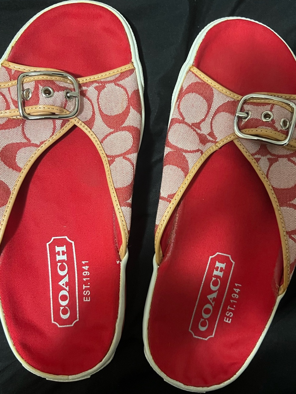 COACH Vintage Red Signature Bonny Slide Sandals